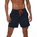 Schnelltrocknende Herren-Badehose in Marineblau mit verstellbarem hellorangefarbenem Kordelzug - M / Marineblau