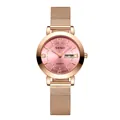 Elegant roségoud quartz horloge voor dames met roze wijzerplaat en mesh band, dubbele datum - Roségoud Roze Wijzerplaat