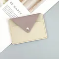 Minimalist slim two-tone envelope card holder for women in mauve and beige with snap button - Light Purple