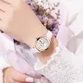 Elegant ladies quartz watch with double calendar and white leather strap on wrist - Leather Strap White Dial