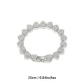 Elegant silver-tone heart link bracelet with full rhinestone pave decoration, 25cm - Silver / 25cm