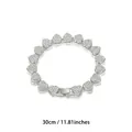 30cm full rhinestone heart link bracelet in silver finish for women - Silver / 30cm