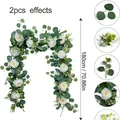 Artificial eucalyptus and white rose garland for wedding home decor, 180cm 70.86 inch length - White