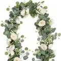 Realistic artificial eucalyptus and white rose flower vine for wedding table decor - Champagne
