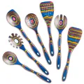 Ensemble de 7 ustensiles de cuisine en bois arc-en-ciel avec spatules, cuillères et serveur - Ensemble de 7 pièces