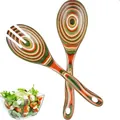 Set di posate per insalata in legno colorato con venature stratificate dal design unico - Spatola e Forchetta da Insalata