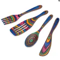Set d'ustensiles de cuisine vibrants en bois arc-en-ciel avec cuillère et spatules - Set de 4 pièces