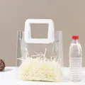 Clear PVC tote bag with white square handles for gifts and shopping, 80 characters. - Transparent Square Tote (18*16*8)