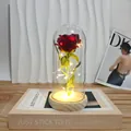 Enchanted artificial red rose in a glass dome with warm LED string lights, Valentine's gift - Acrylic Dome / Burgundy