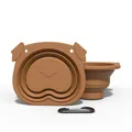 Portable brown silicone dog face shaped collapsible pet travel bowl with carabiner - Pet Foldable Bowl