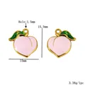 Peach-shaped enamel pendant charm in pink and green with gold-plated finish for DIY - Peach