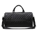 Classic black diamond quilted travel duffel bag with shoulder strap for weekend trips - Black Large