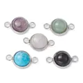 Multi-color round resin stone connector pendants for DIY jewelry making and bracelets - Silver