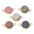 Set of colorful round resin druzy stone connectors with double gold loops - Gold Resin Style