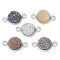 Round resin druzy stone connector pendants in five metallic colors for DIY jewelry - Silver Resin Style