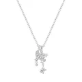 Detailed macro shot of this silver moon and star necklace with sparkling crystals - White Copper / Starry Sky Necklace (9000)
