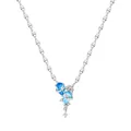 Elegant silver star and moon necklace featuring blue teardrop crystals and shiny gems - White Copper / Embracing Star River Necklace (9021)