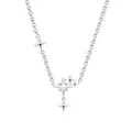 Elegant silver-toned star clavicle necklace featuring a sparkling central cubic zirconia - White Copper / Starry Tassel Starburst Necklace (9017)