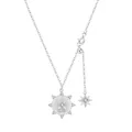 Elegant silver sunburst and star pendant necklace with sparkling cubic zirconia stones - White Copper / Star Disc Inlaid Eight-Pointed Star Necklace (9040)