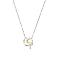 Elegant silver star and moon necklace with gold crescent and blue stones for women - White Copper / Moving Star Moon Necklace (9047)