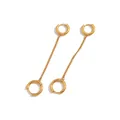 Elegante 18K vergulde roestvrijstalen dubbele hoepel oorbellen met lange ketting kwast - Dubbele Ring Kwastje Stijl / Goud