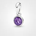 Detailed view of a purple birthstone charm pendant with silver-plated finish for DIY jewelry. - Purple (February)