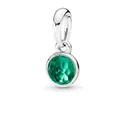 Silver plated birthstone charm pendant with a faceted green gemstone for DIY bracelets - Emerald Green (May)
