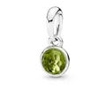 Detailed view of a silver-plated charm pendant with a faceted green birthstone. - Olive Green (August)