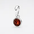 Polished silver-plated round pendant charm with faceted deep red garnet-style birthstone - Dark Red (Jan)