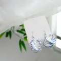 Elegant blue and white marble pattern ceramic earrings with 925 silver hooks for women. - Ink Marble (1604-14)