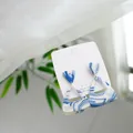 Elegant blue and white marble pattern triangle drop earrings with 925 sterling silver hooks - Geometric Triangle (1604-13)
