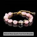 Elegant natural rose quartz irregular bead bracelet with a stylish gold-tone chain - 8-10mm / Natural Rose Quartz Irregular Stone Bracelet