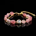Natural strawberry quartz irregular bead bracelet with gold finish - 8-10mm / Natural Strawberry Quartz Irregular Stone Bracelet