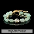 Handmade natural green aventurine irregular stone bracelet with gold plated chain - 8-10mm / Natural Green Aventurine Irregular Stone Bracelet
