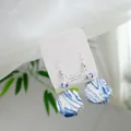 Elegant New Chinese style blue and white ceramic petal drop earrings with 925 silver hooks - Ripple Pendant (1604-08)