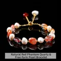 Natural red hematoid quartz and irregular pearl adjustable slider bracelet for women - 8-10mm / Natural Red Hematoid Quartz Artificial Pearl Bracelet