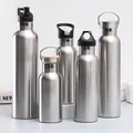 A collection of various sized stainless steel vacuum flasks for outdoor sports and travel - Steel Color