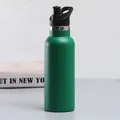 Green matte stainless steel insulated water bottle with black handle lid for outdoor sports - Green