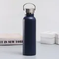 Navy blue matte stainless steel vacuum insulated water bottle with portable metal handle - Navy Blue