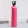 Matte pink stainless steel vacuum insulated water bottle with black handle for outdoor sports - Rose Red