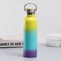 Gradient stainless steel vacuum insulated sports water bottle with bamboo lid and handle - Gradient Tricolor