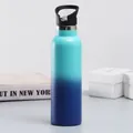 Teal and navy blue gradient stainless steel insulated sports water bottle with handle - Gradient Two Colors