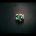 Detailed macro shot of a luminous green dragon ring glowing on a solid black background - Adjustable Open / Antique Bronze with Yellow-Green Luminous