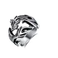 Vintage Chinese dragon motif wide band ring for men and women in antiqued silver finish. - Adjustable Open / Original Dragon Ring (Silver)