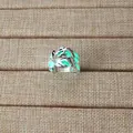 Glowing green dragon pattern wide silver ring vintage luminous jewelry for men and women - Adjustable Open / Antique Silver with Yellow-Green Luminous