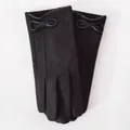 Elegante schwarze Wollhandschuhe für Damen mit Schleifendetail für den Winter - Einheitsgröße / Schwarz (Kleine Schleife)