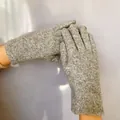 Dicke graue Wollstrickhandschuhe für Damen für Winterwärme mit Touchscreen-kompatiblen Fingern - Einheitsgröße / Grau (Einfarbig)
