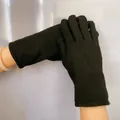 Elegante schwarze Winter-Strickhandschuhe aus Wolle für Damen zum Autofahren im Freien - Einheitsgröße / Schwarz (Einfarbig)