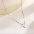 Elegante S925 Sterling Silber Doppel-Halskette mit V-Anhänger und geometrischem Dreieck - 925er Silber / Weißgold