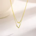 Doppellagige Halskette aus vergoldetem S925-Silber mit Dreiecks- und Kristall-V-Anhängern - 925er Silber / Gold